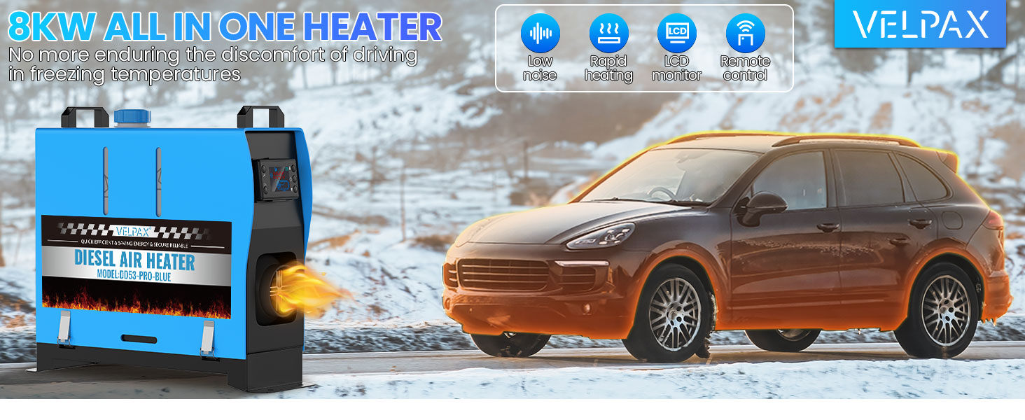 8KW дизельний обігрівач, 12V, з пульт дистанційного керування та LCD-екраном, для авто, RV, човнів, вантажівок, 8KW, блакитний