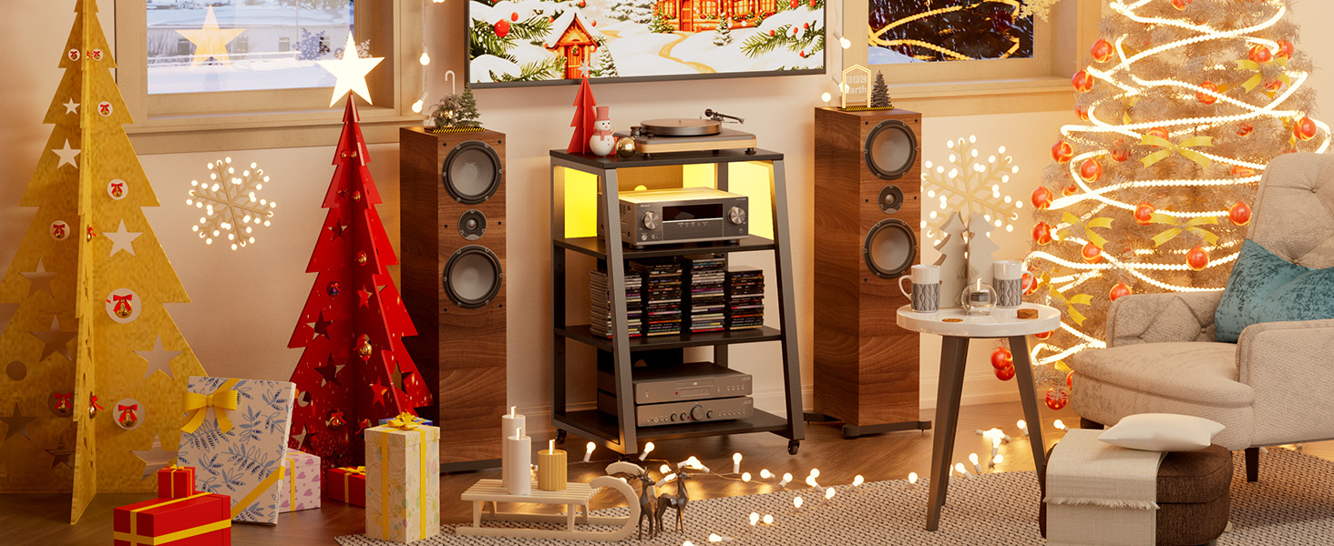 Полиця Lifewit HiFi з колесами, регульована, розетки, світлодіодна, для вітальні/домашнього кінотеатру (60x55x90см)