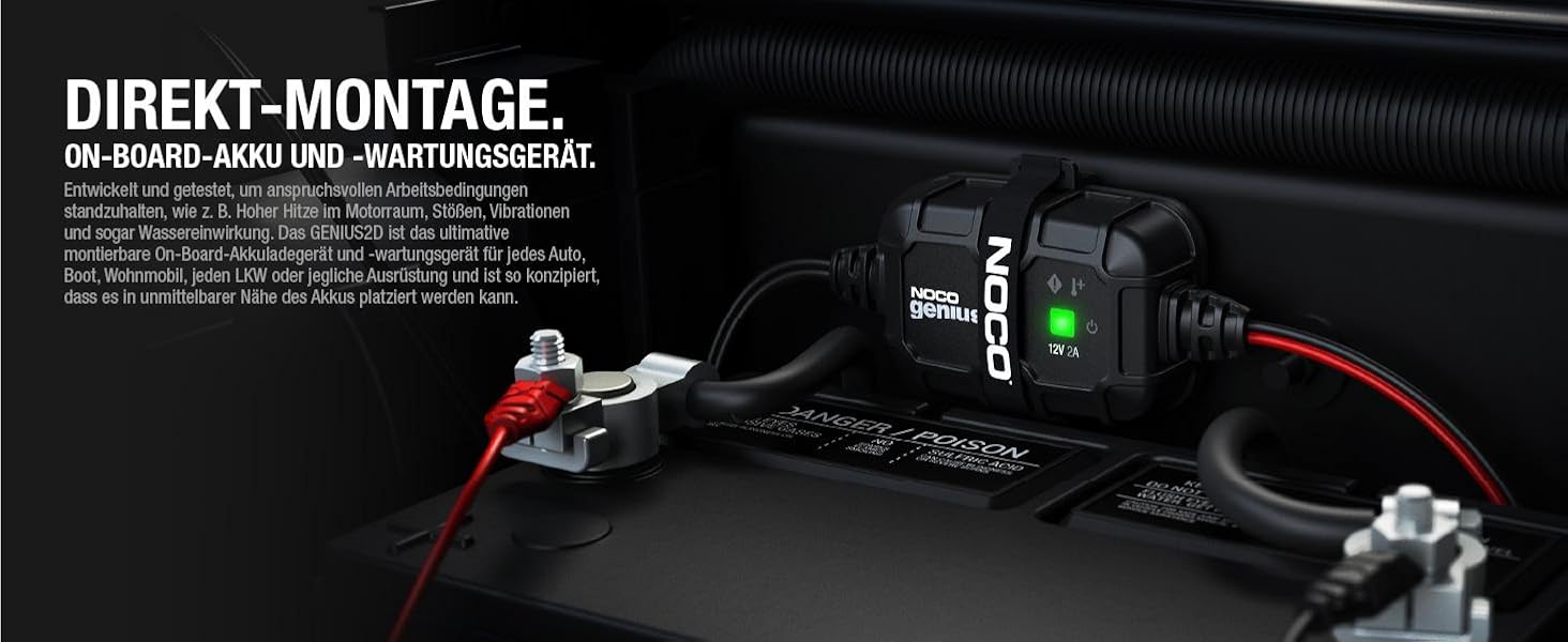 NOCO GENIUS2D: Інтелектуальний зарядний пристрій для акумуляторів 12V 2A – Підтримує, заряджає та десульфатує акумулятори, з захистом від перевантаження та температурною компенсацією. Підходить для свинцево-кислотних акумуляторів