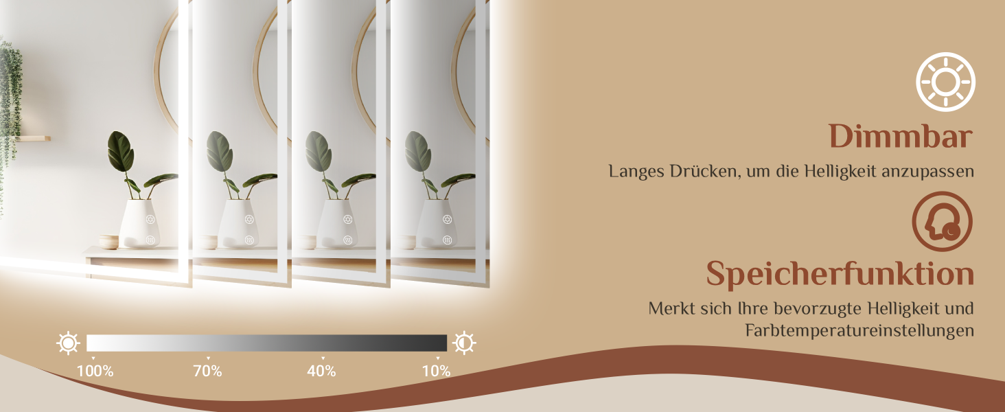 Дзеркало для ванної кімнати Clevich з підсвічуванням 80x60 см, LED, 3 кольори світла, диммування, захисне скло, сенсорне управління, функція пам'яті, антизапар, 120L x 60B см