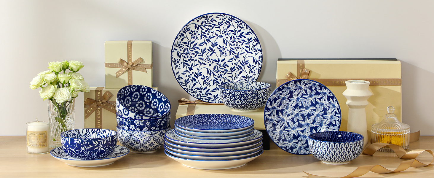 Набір кавових чашок Vancasso Selene, 6 шт., 360 мл, порцеляна, блакитно-білий вінтажний дизайн