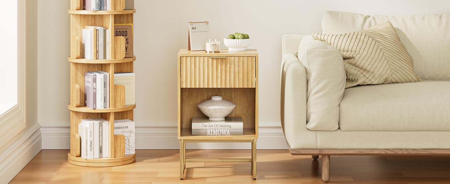 Приліжкові столики з відкритою полицею, журнальний столик для спальні та вітальні (горіх) (40 x 30 x 60 см, фініш з текстурованої дуба)