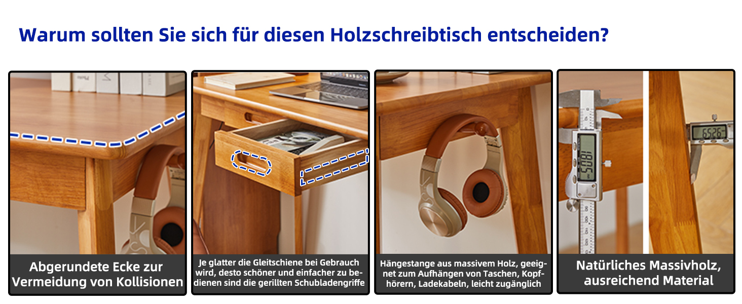 Дерев'яний письмовий стіл з шухлядою та вішалкою, 100 x 50 x 75 см, Колір вишневого дерева, YD-WD01N