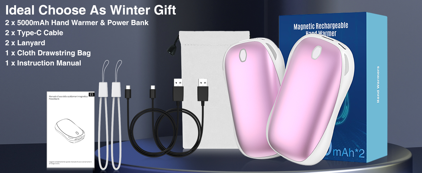 Електричний грієчка для рук 5000mAh 2 шт. - багаторазовий кишеньковий грієчка для активного відпочинку, зимовий подарунок для дітей, жінок та чоловіків, рожевий