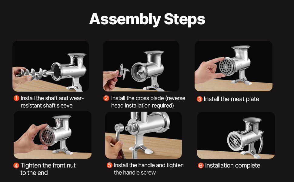 М'ясорубка ручна VEVOR з нержавіючої сталі 304, насадки 4.5/8 мм, для фаршу та ковбас, срібляста (#10)