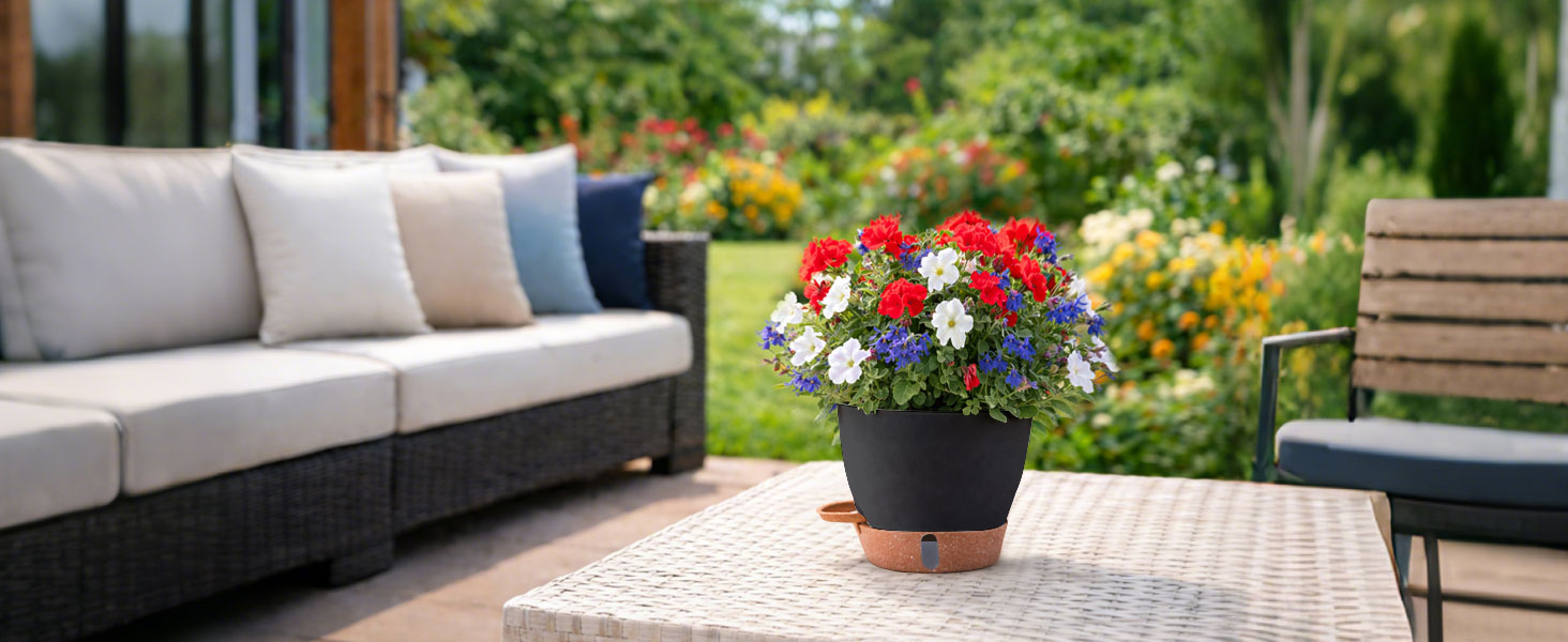 Набір 4 самополивні горщики T4U 15 см з індикатором рівня води, для дому та саду, чорний