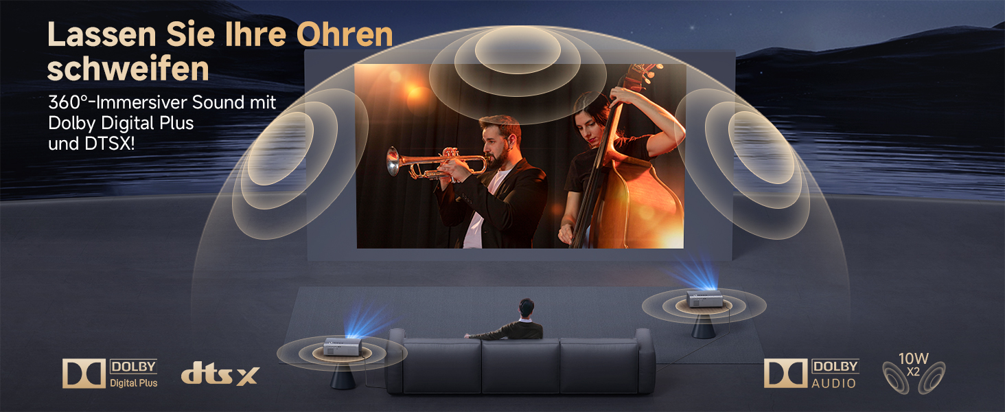 4K Smart проєктор KOGATA з авто-фокусом, WiFi 6, Bluetooth та підтримкою Netflix | Домашній кінотеатр для саду та стрімінгу | Сірий