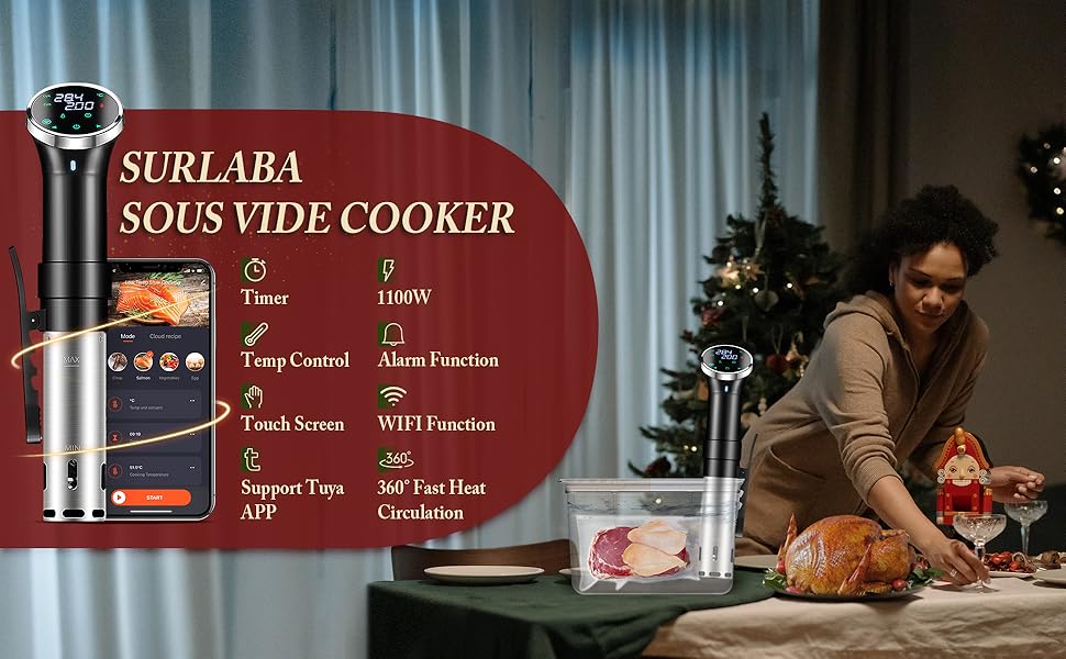 Sous Vide Garer WiFi 1100W - Занурювальний циркулятор для су-від з точним контролем температури (25-95°C) та таймером, IPX7 водонепроникний