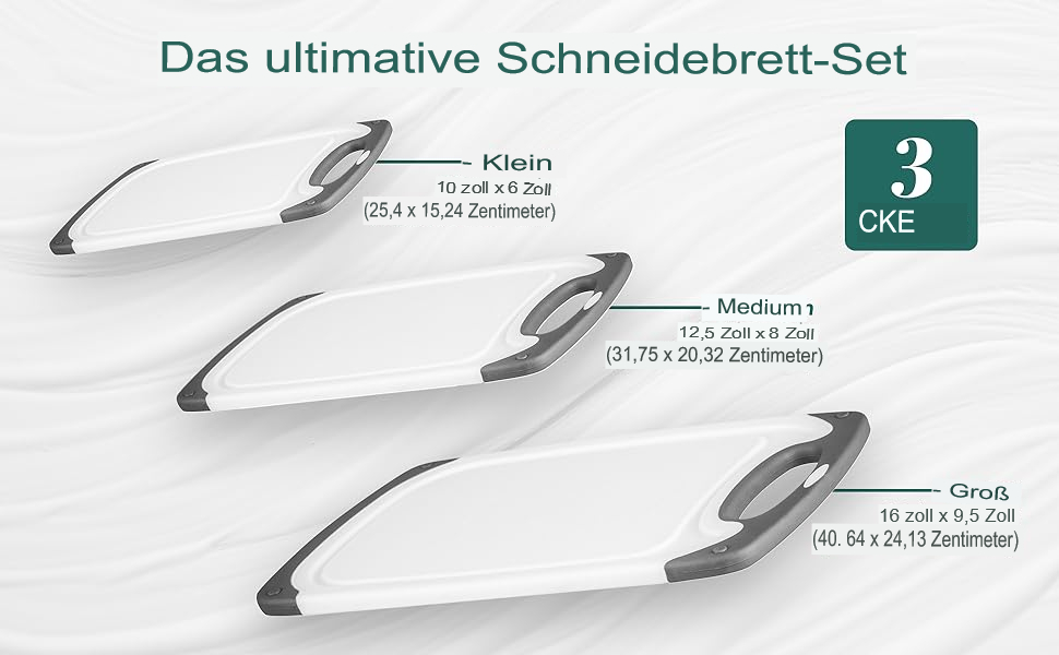 Дошка для нарізання HOMWE, набір з 3 предметів, поглиблення для соку, зручні ручки, без вмісту бісфенолу, непориста, можна мити в посудомийній машині, різні розміри (набір з 3 предметів, сірий)