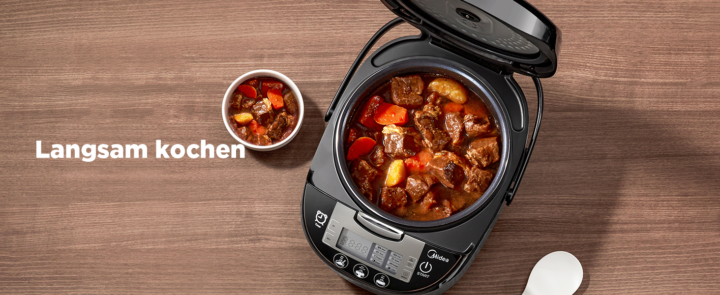 Мультиварка Midea Reiskocher 5 л: 11 програм, рисоварка, супниця, тушкувальник, пароварка, таймер, 24 год підігріву, чорний/сріблястий