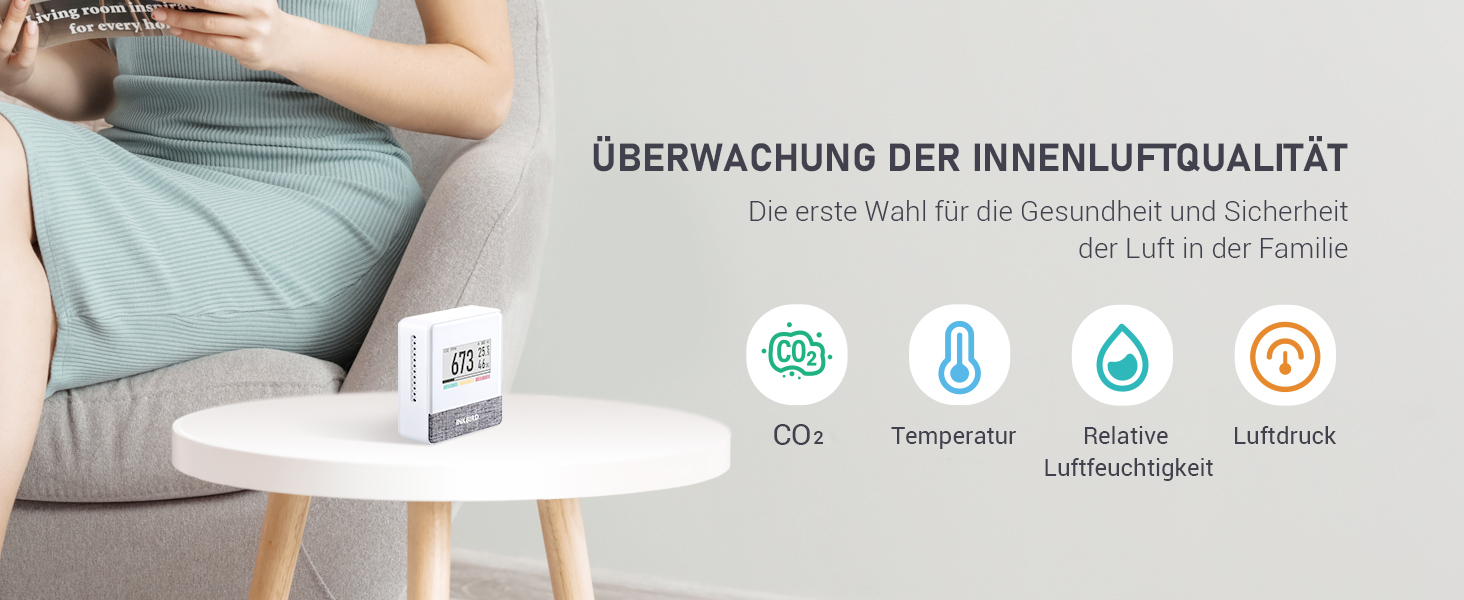 Вимірювач якості повітря Inkbird IAM-T1: CO2, температура, вологість, тиск. Електронний екран, 4 роки роботи від батареї, для дому та офісу