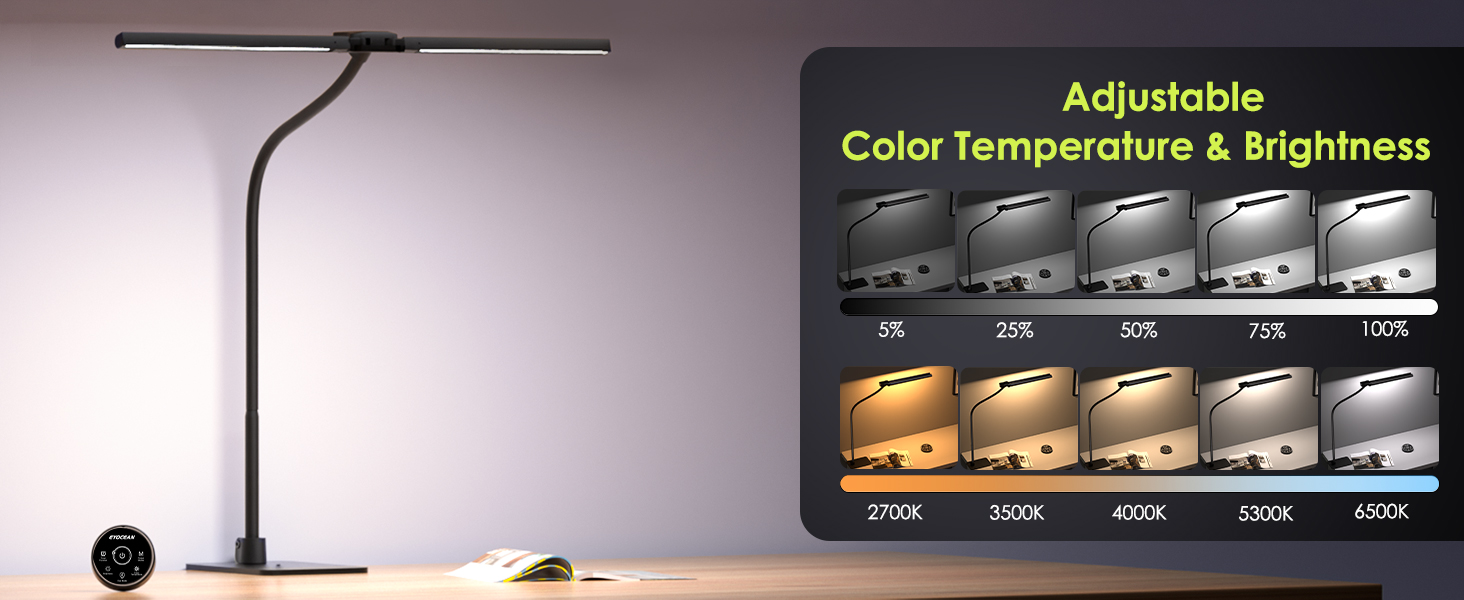 Настільна лампа для дітей з двома головками, захист для очей, 16W, 72см, денне світло, з пультом, регулювання яскравості, з шийкою 