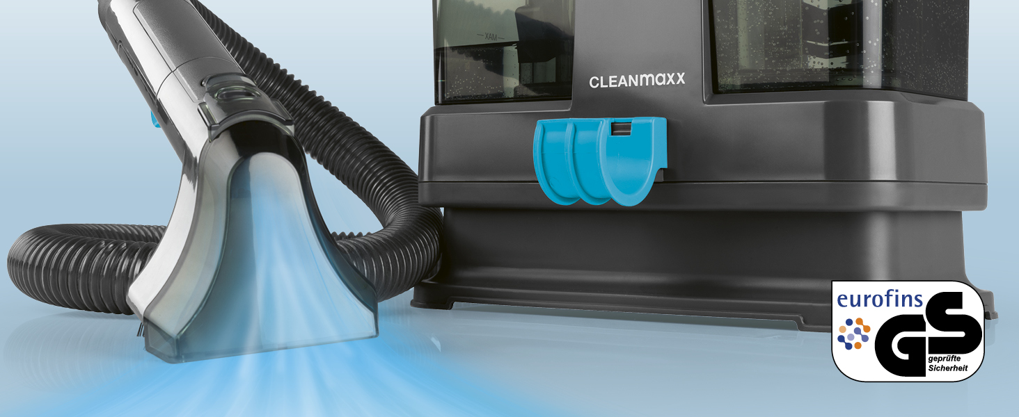 CLEANmaxx Професійний пароочисник та чисник для килимів та м'яких меблів | Пароочисник для плям | EASYmaxx засіб для чищення килимів | Для диванів, авто, килимів, м'яких меблів | Чорний, компактний, 330W