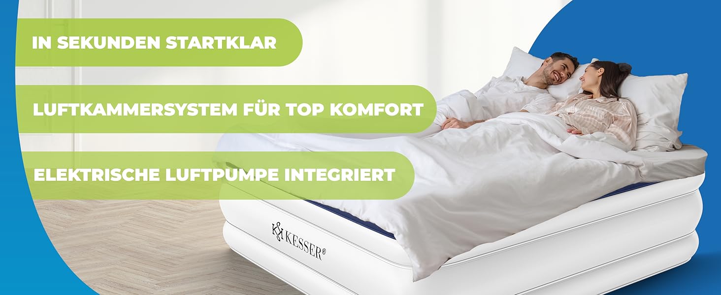Надувна матрац KESSER® з електричним насосом, 203x152.5x51 см, для дому та кемпінгу, сірий/антрацит