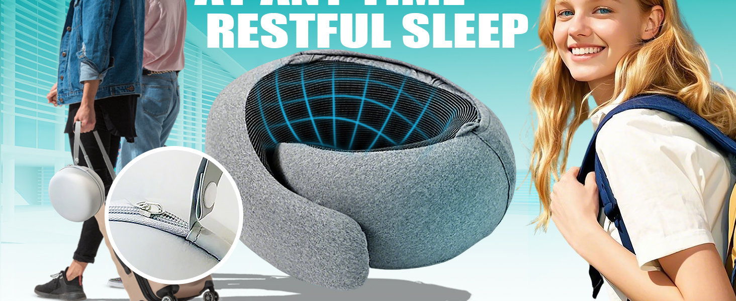 Подорожня подушка для шиї з ефектом пам'яті (Memory Foam) з капюшоном, маскою для сну та берушами — набір для перельотів, авто та поїздів