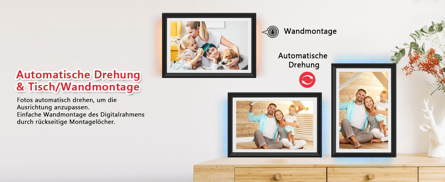 FRAMEO Цифровий фоторамка 15.6 дюймів WiFi, FHD 1920x1080, 32GB, IPS сенсорний екран, автоповорот, кріплення на стіну. Діліться фото та відео через додаток FRAMEO