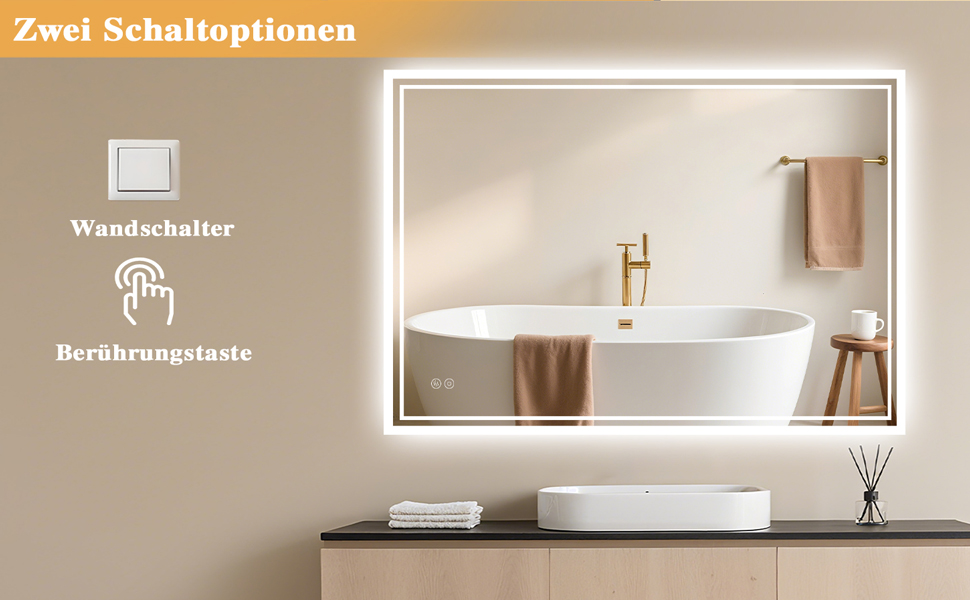 LED дзеркало для ванної кімнати з підсвічуванням 40 x 60 см – Antifog, 3 кольори, регулювання яскравості, подвійний сенсорний вимикач, пам'ять при відключенні електроенергії, монтаж на гачки, квадратна форма