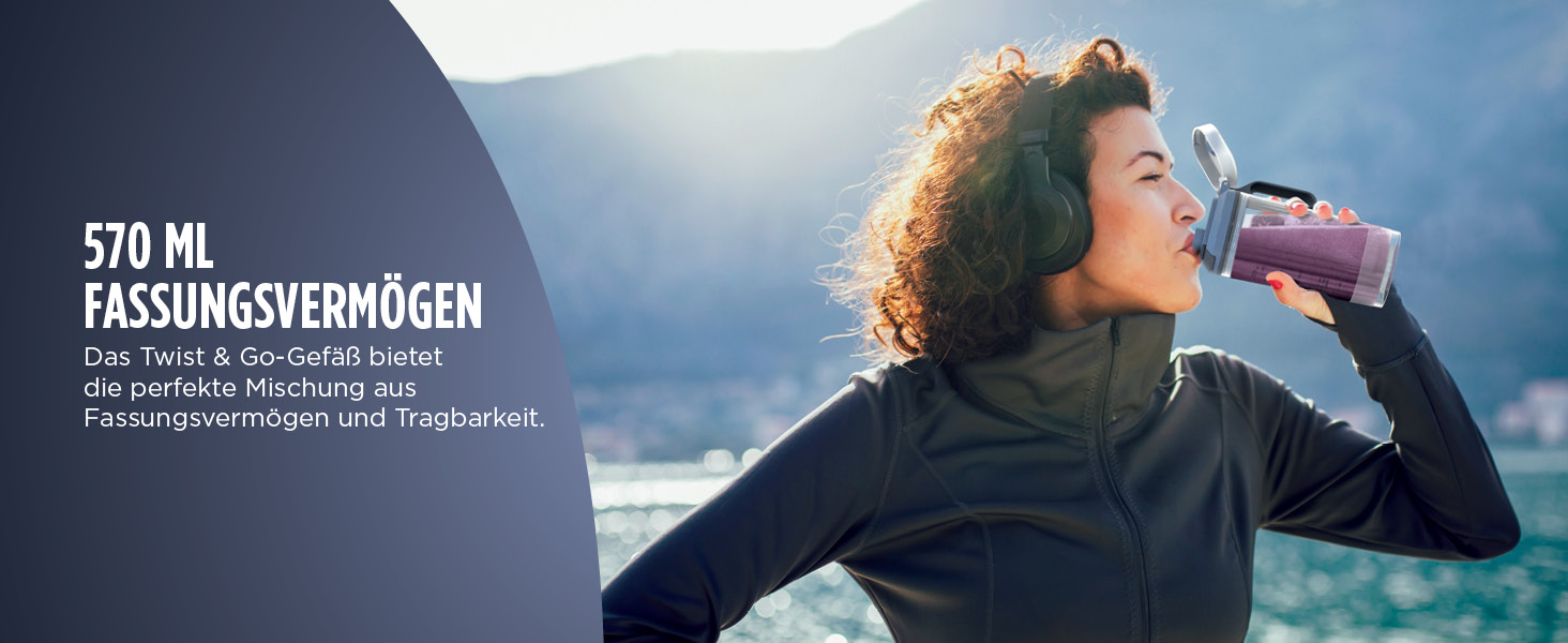 Портативний блендер Ninja Blast Max - 570 мл, акумуляторний, з чашею та кришкою, 3 функції, для смузі та протеїнових коктейлів (Marineblau)