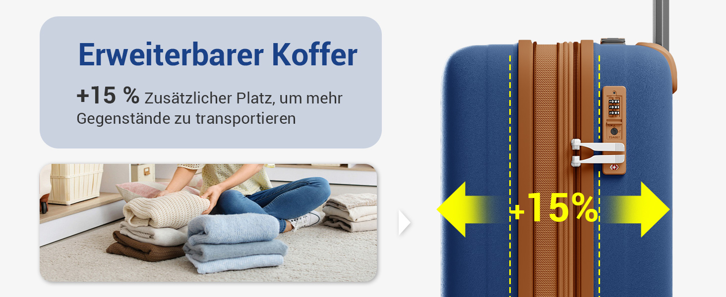 Валіза ручної поклажі KONO з тримачем для напоїв, жорсткий корпус, легкий поліпропілен, розширюваний, 4 колеса, TSA-замок (Темно-синій/Коричневий, M)