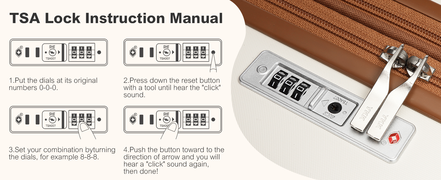 Набір валіз KONO: 3-в-1 (рюкзак, валіза на колесах, косметичка) з ABS+PC, TSA-замок, 4 колеса (кремовий/коричневий)