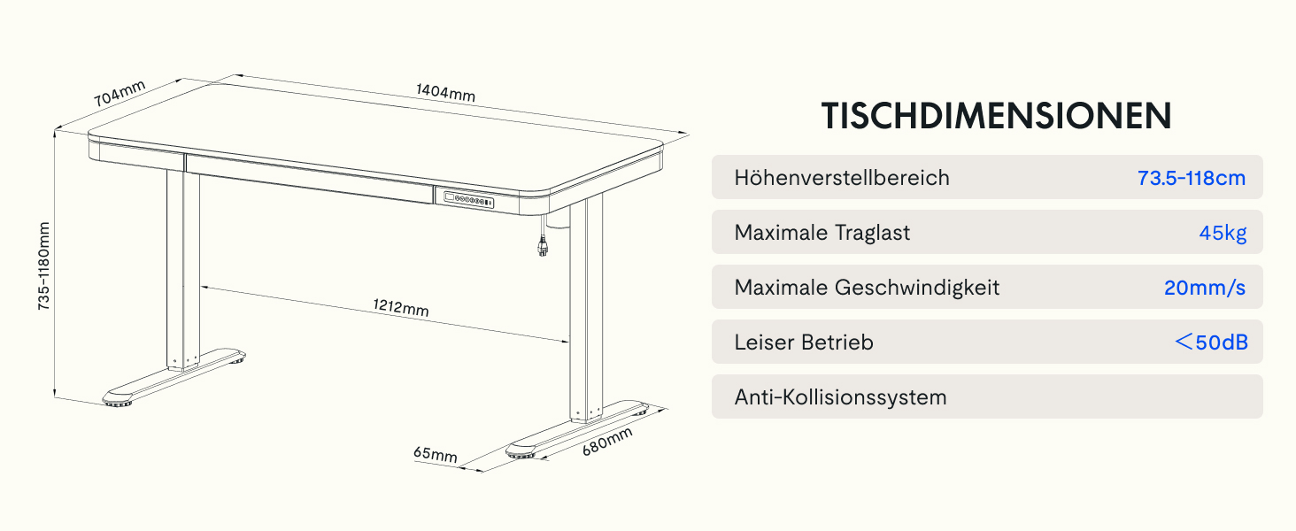 Електричний регульований стіл FLEXISPOT з USB та ящиком, зі скляною стільницею (140x70 см, білий)