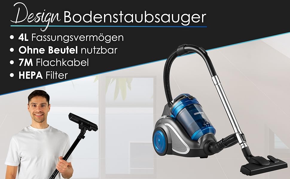 Пилголом Steinborg без мішка HEPA фільтр 2в1: для підлоги, щілини, м'яких меблів, 7м, 7м, 360° гнучкий шланг