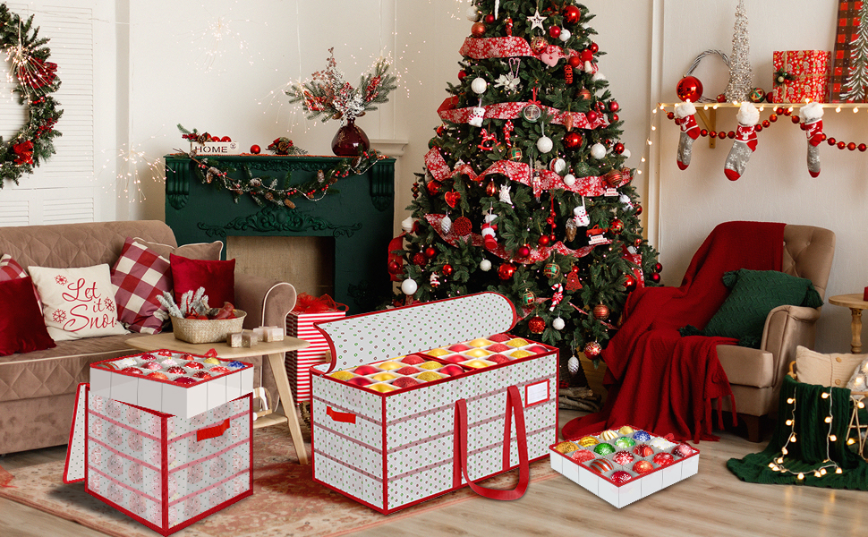 Коробка для прикрас на ялинку, органайзер для новорічних кулі, 4 рівня, 64 кулі, з ручками, 34x34x34 см