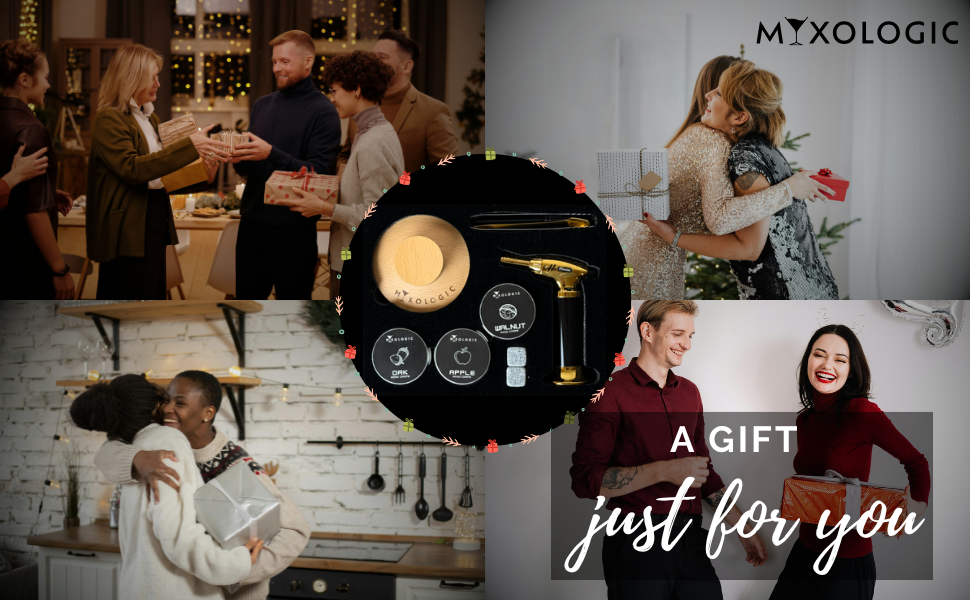 Комплект для копчення коктейлів MIXOLOGIC: набір для віскі, 6 дерев'яних чіпсів, камені для віскі та аксесуари для Old Fashioned