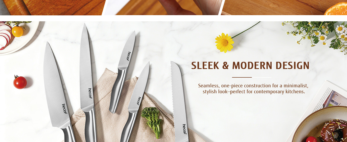 Набір ножів Hecef 6 предметів з підставкою, нержавіюча сталь, кухонні ножі, ергономічні ручки, подарункова коробка