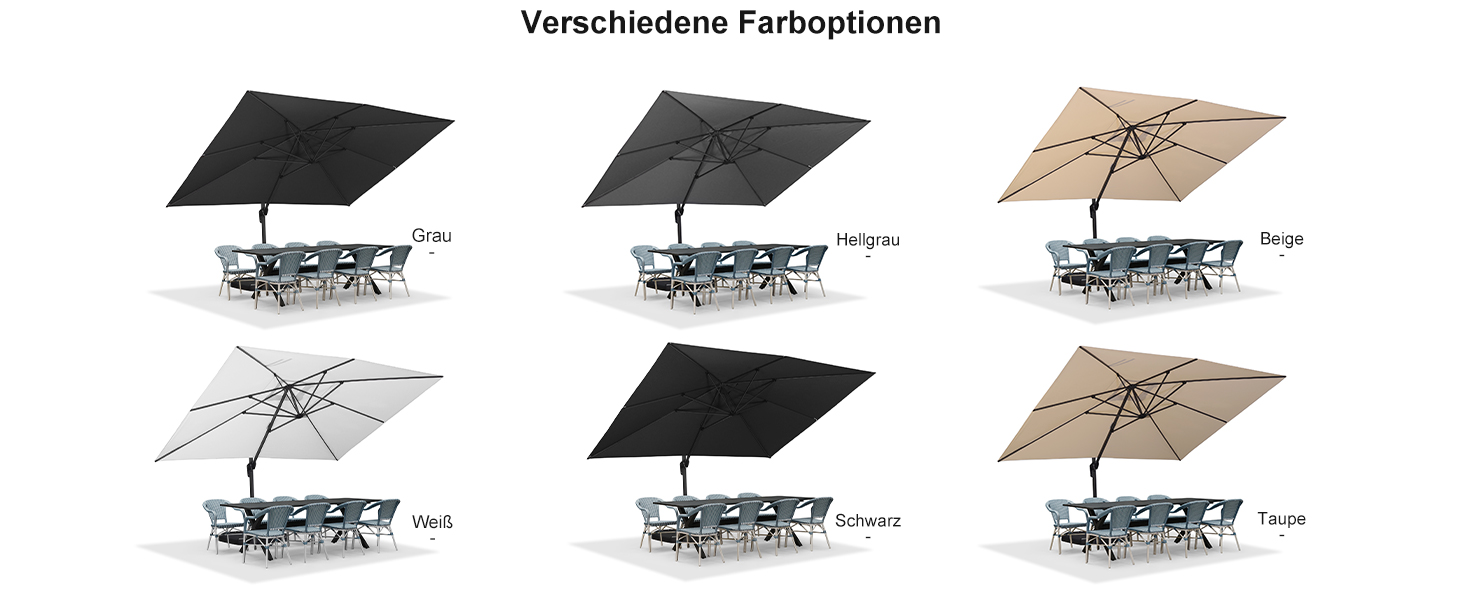 Парасолька від сонця PURPLE LEAF 300x400 см, велика підвісна парасолька-ампел з рукояткою, поворотом на 360° та хрест-підставкою для тераси та балкона, чорна