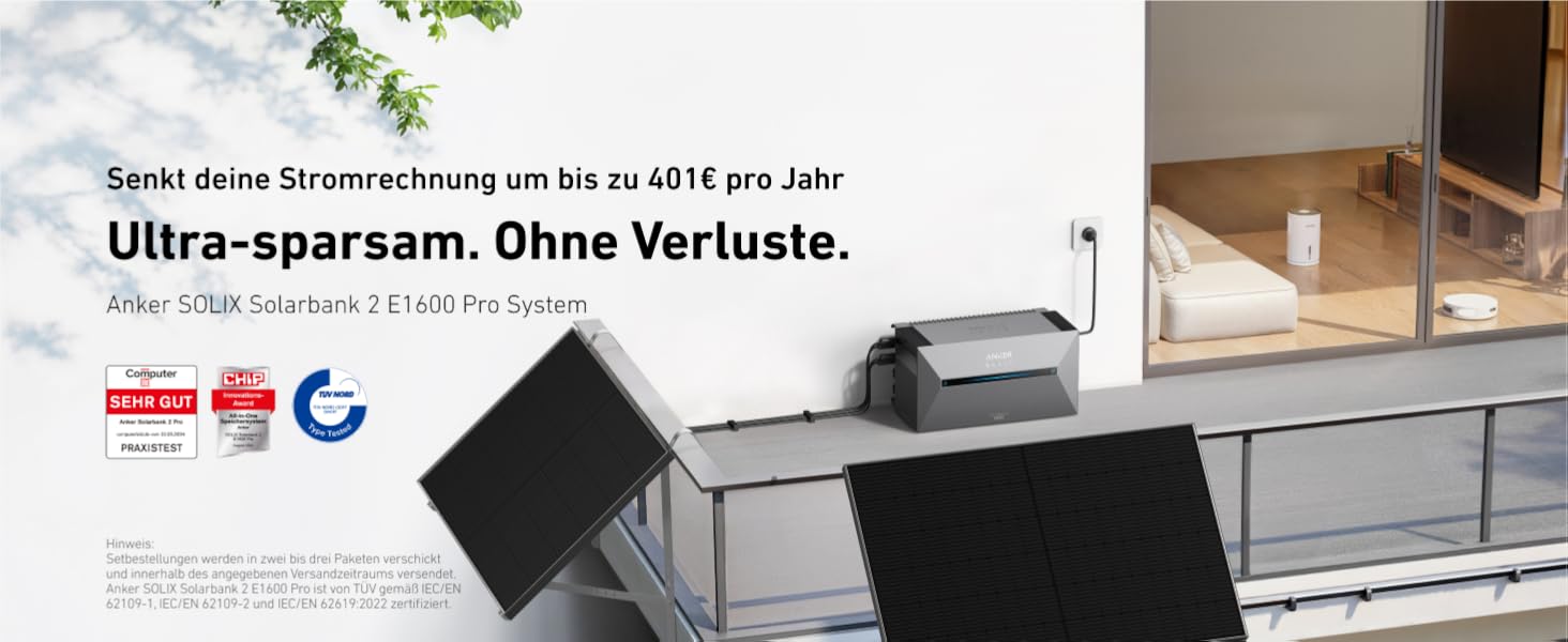 Anker SOLIX E1600 Pro: Портативна електростанція з сонячними панелями (1600 Wh, 890 Вт) + кріплення для балкону