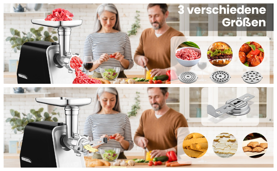Електричний м'ясоподрібнювач COOCHEER 2000W з 3 насадками для фаршу, ковбас та кіббе | Для дому та дитячого харчування