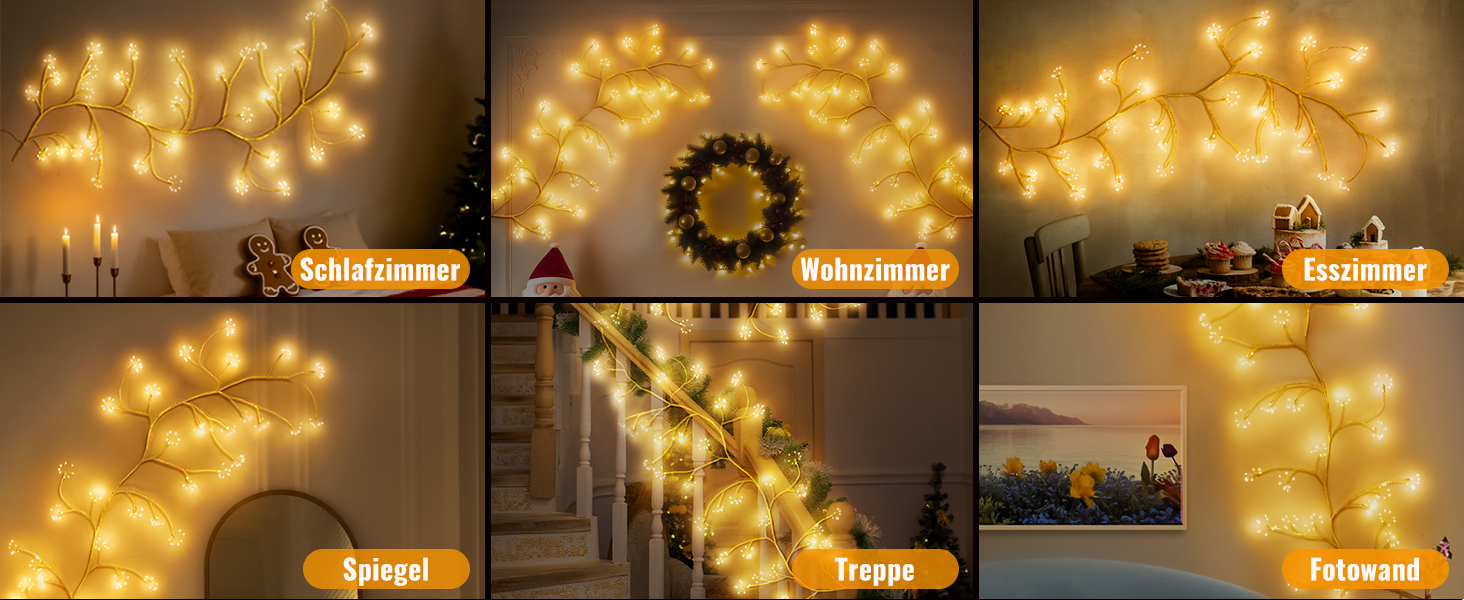 Льохіткерна гілка берези DAYLUMI, 96 LED, 8 режимів, для декору стін, вітальні, з розеткою, DIY, енергоклас F