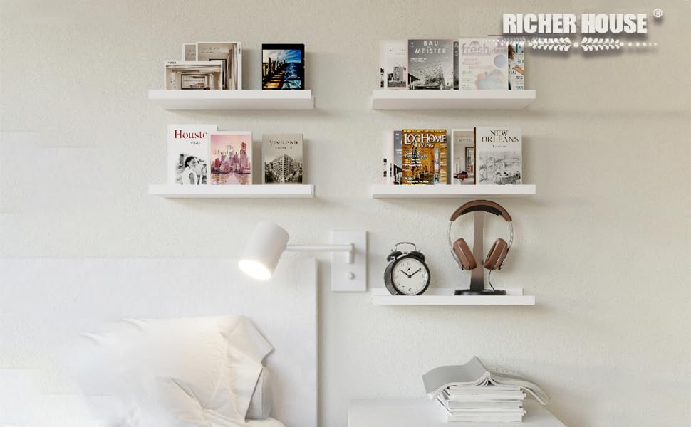 Набір плаваючих полиць RICHER HOUSE білі 3 шт., 40 см для фото, декору, вітальні, дитячої, спальні, кухні, ванної