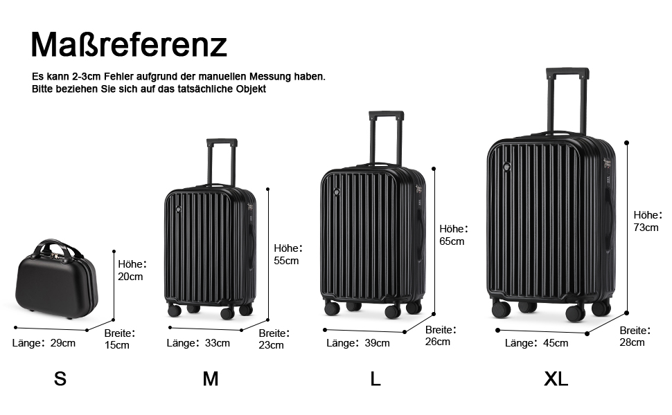 Набір валіз Tiyfiy 4 в 1 з жорстким корпусом, косметичка, USB-порт, TSA-замок, 360° колеса, чорний