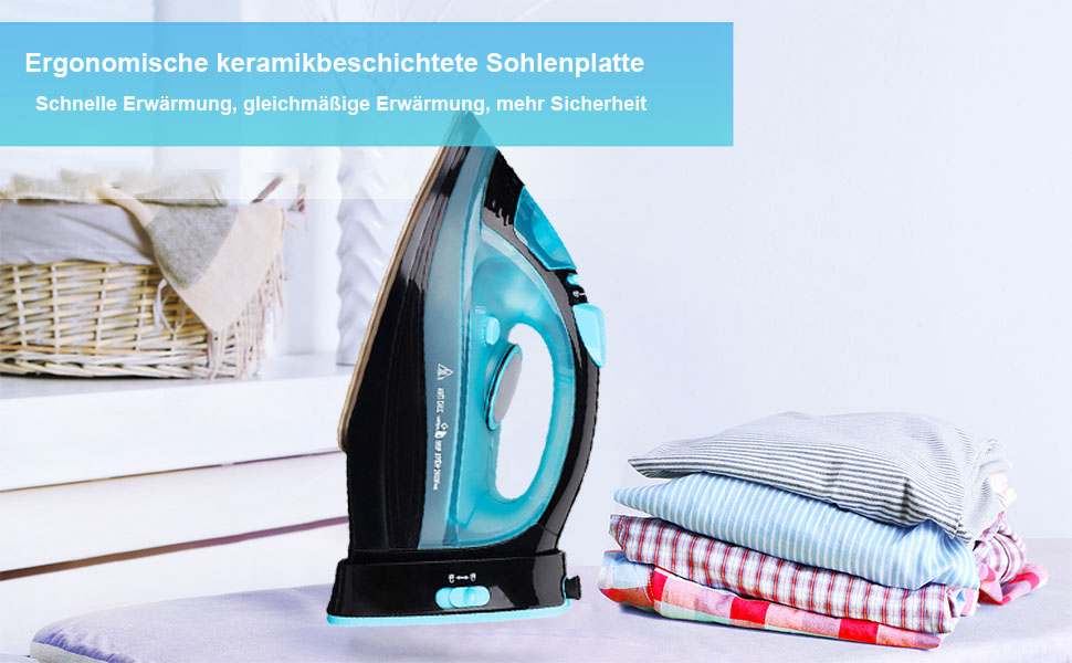 Парове прасування без дротів 2400 Вт: бездрове прасування з керамічною підошвою, вертикальне прасування, захист від накипу, самоочищення та резервуаром для води. Колір: блакитний