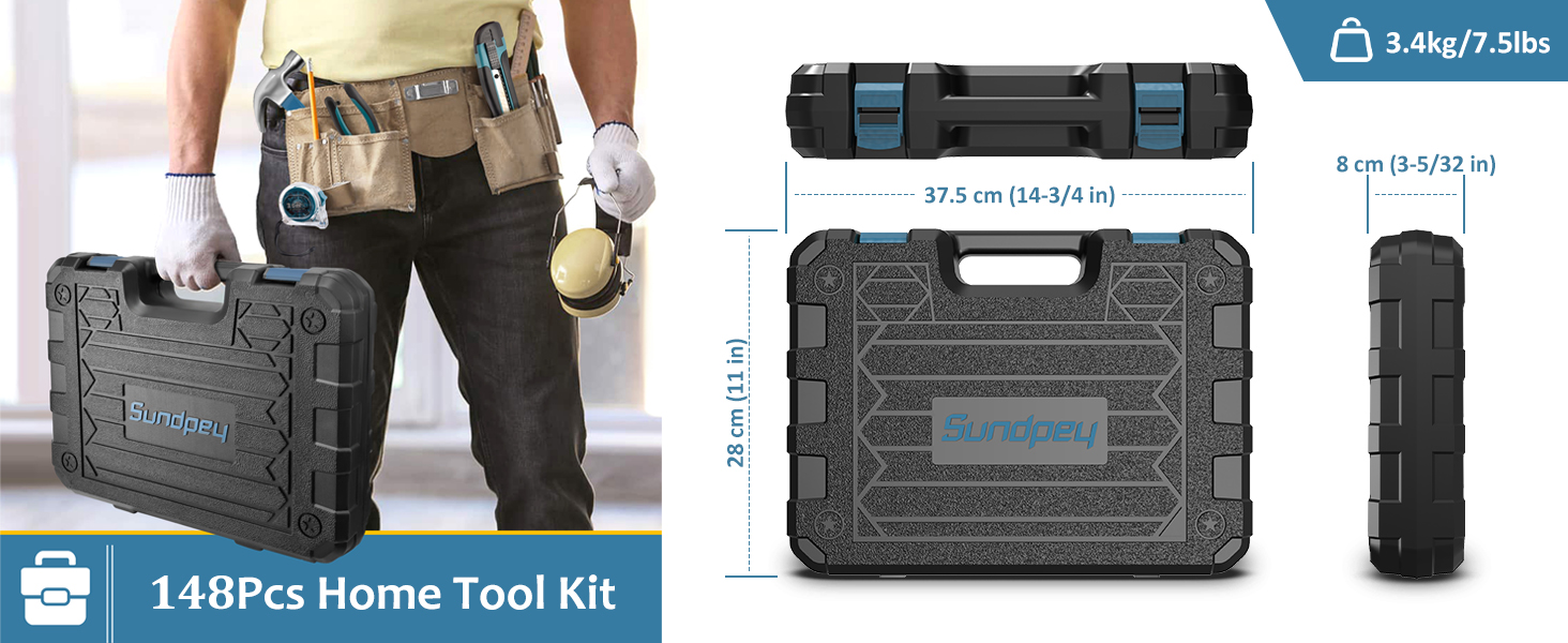 Набір інструментів Sundpey 148 предметів в кейсі: універсальний набір для дому та ремонту з викрутками, ключами, плоскогубцями та тестером напруги (синій)