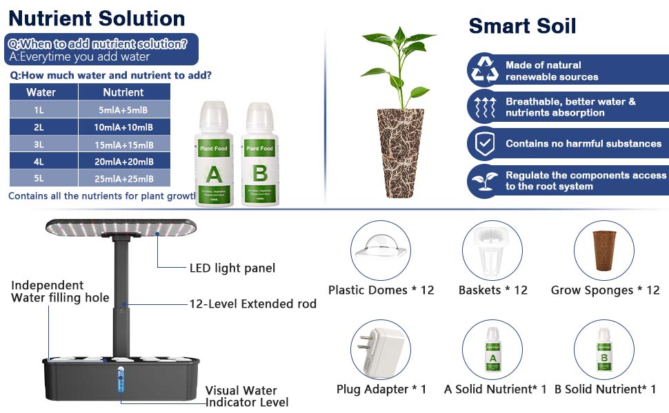 Yoocaa гідропонна система вирощування для 12 рослин, кримний сад для трав з автоматичним таймером, насосом, регульованою висотою, Smart Garden-набір для вирощування (без насіння)