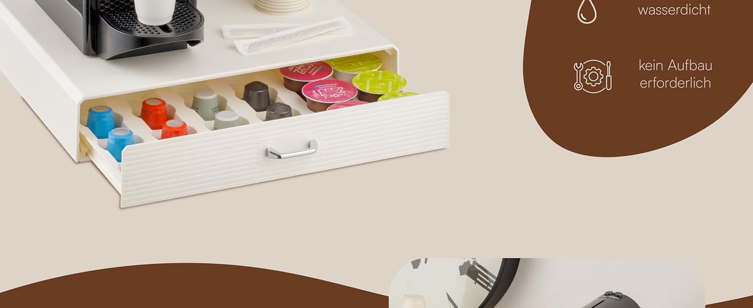 Органайзер для кавових капсул Baroni Home, універсальний підставок для Nespresso та Dolce Gusto, відсіки для чаю та аксесуарів, 2 шухляди, пластиковий, 34x13x34 см, чорний