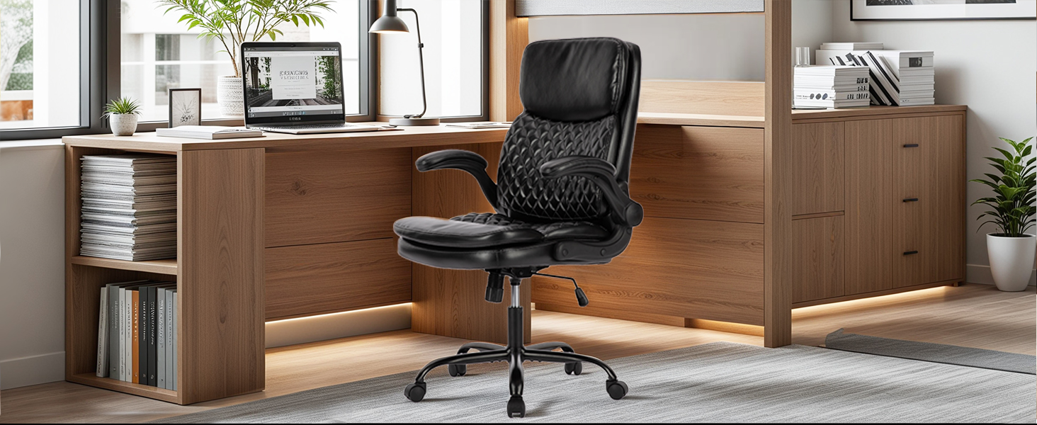 Офісний крісло Colamy: ергономічний, з високою спинкою, регульовані підлокітники, шкіряне покриття, чорний