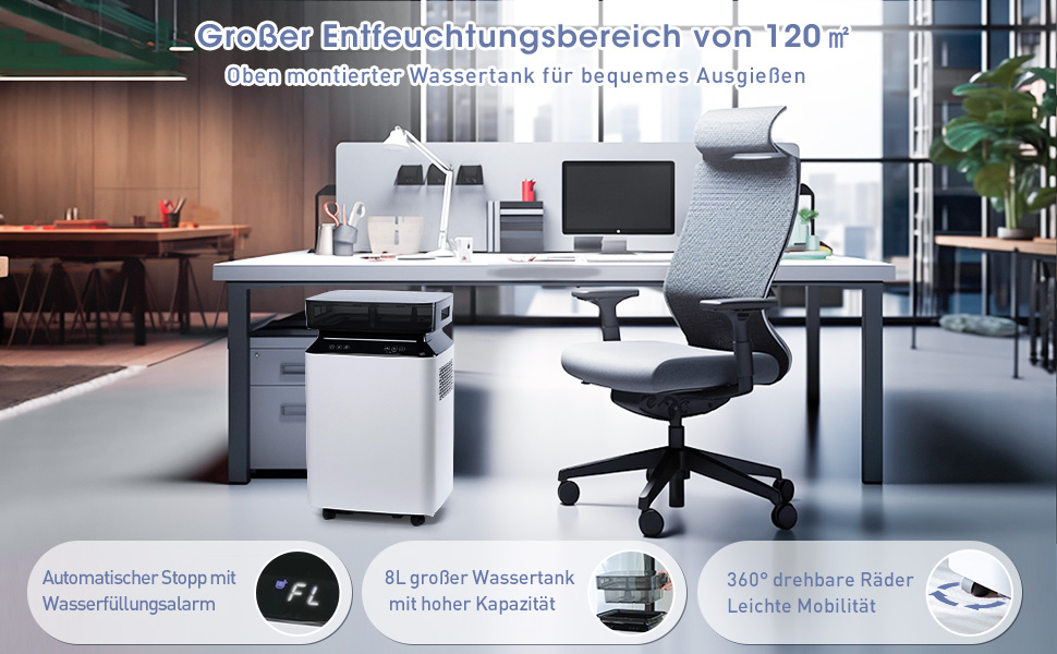 Електричний осушувач повітря Kalopsia: 50 л/день для підвалу та квартири - резервуар 8 л, 120 м², 46 дБ, автоматичне осушення, зливний насос та таймер 24 години, чорний