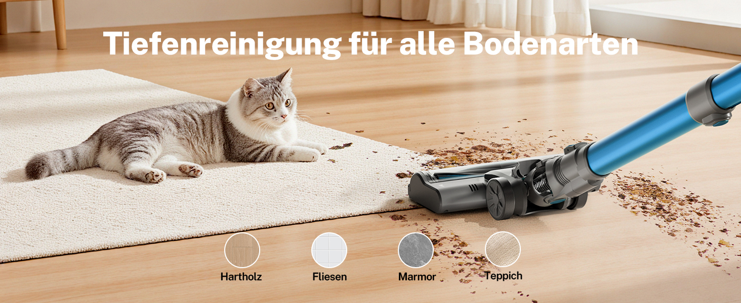 Бездротовий акумуляторний пилосос для дому, 25000Pa, 175W, 50 хвилин роботи, антизаплутана щітка, самостійна парковка, легкий, для килимів, твердих поверхонь, шерсті тварин (блакитний)