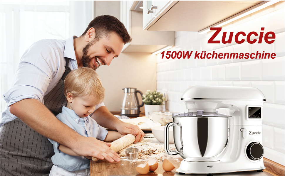 Кухонна машина 1500W 8L з 6 швидкостями, функцією ферментації та LCD-дисплеєм (біла)