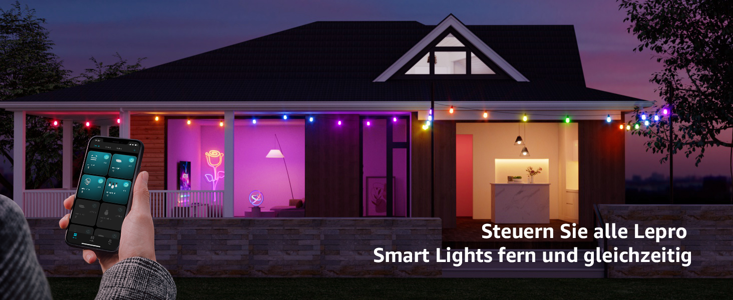 Lepro LED гірлянда для зовнішнього використання 30м, RGB+тепле біле світло, Wi-Fi, керування через додаток, сумісна з Alexa/Google, IP65, AI-дизайнер світла, 30 LED, без пульта