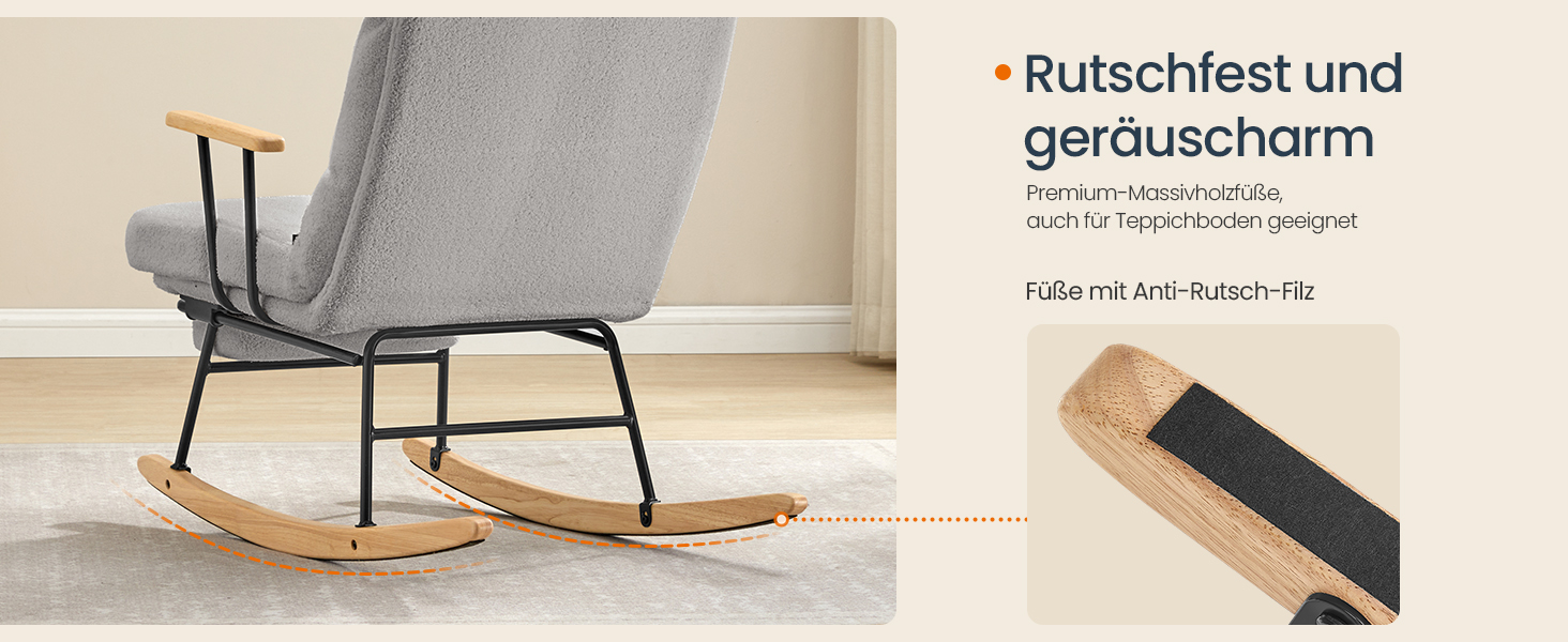 Крісло-гойдалка SONGMICS HOME з дерева каучука, з флісовою оббивкою, регульована спинка, до 160 кг, сірий (LYY016LJ01)