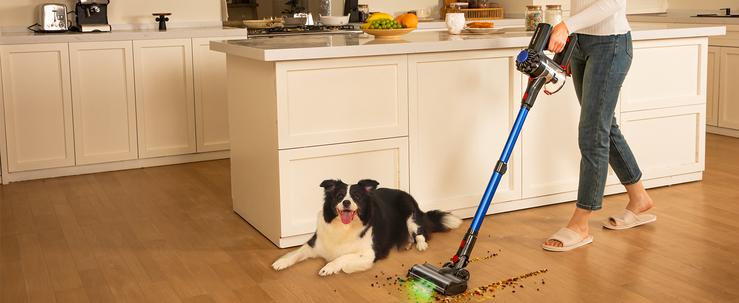 Бездротовий акумуляторний пилосос V15: 50 хвилин роботи, 40KPA, 450W, LED, для видалення шерсті тварин, темно-синій