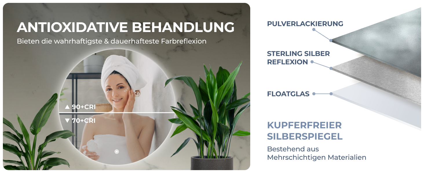 Дзеркало для ванної кімнати BR Bringer LED, діаметр 80 см, з підсвічуванням, протизапітнінням, регулюванням яскравості, енергозбереженням, 3 кольори світла, сенсорне керування та функція пам'яті (BRRS201)