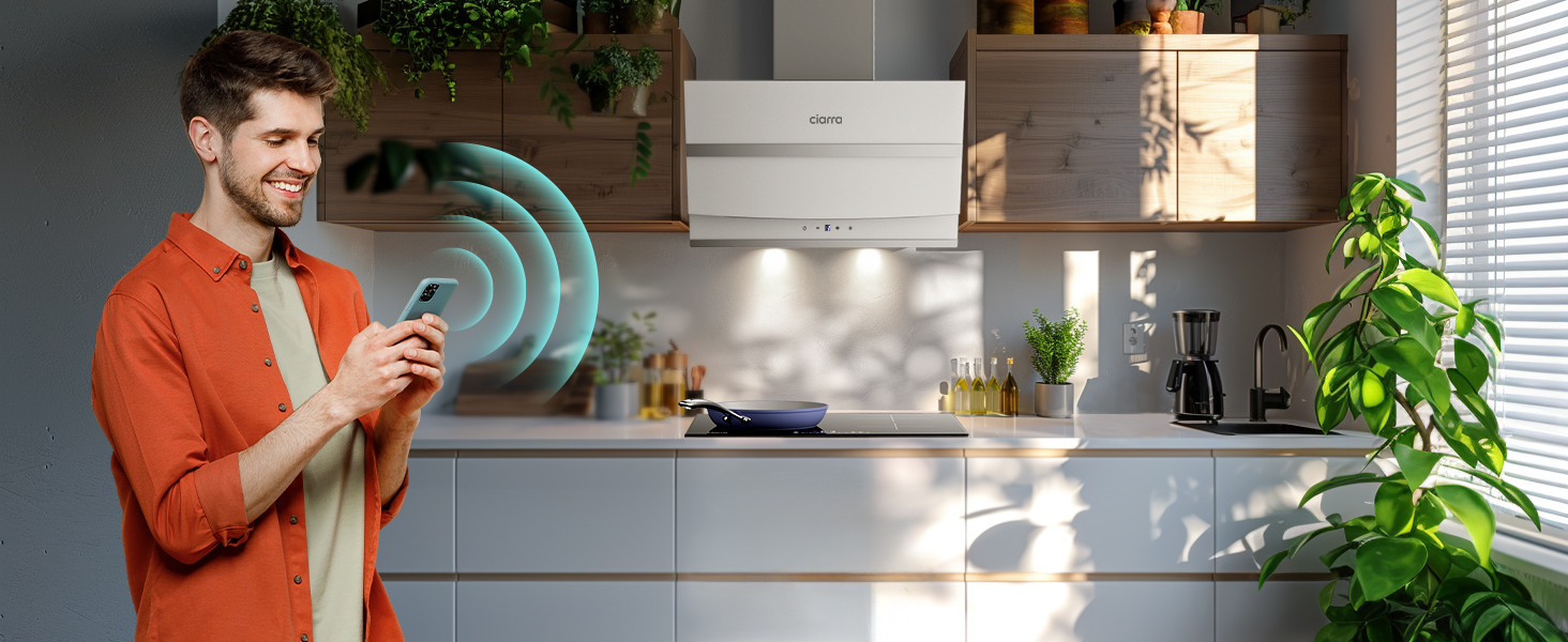Витяжка кухонна CIARRA ASB6736N 60 см, 650 м³/год, нержавіюча сталь та чорне скло, керування через App та Touch, режим рециркуляції/відведення, вугільний фільтр CBCF003, білий колір