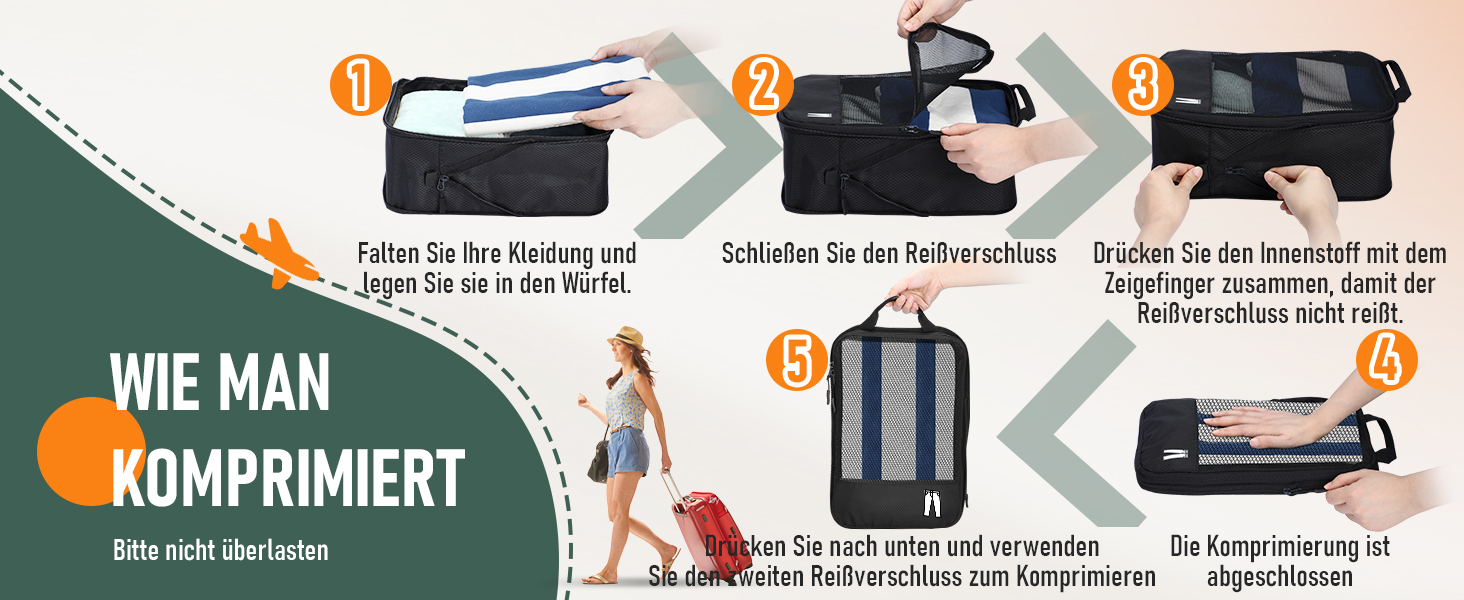Набір компресійних органайзерів для одягу в подорожі, 8 предметів, дорожні сумки-пакувальники для валізи та рюкзака, чорні