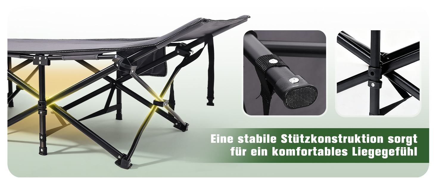 Розкладне ліжко для кемпінгу Sekey XXL (190x71x35 см), посилене сталеве ліжко-трансформер з тканиною Oxford, сіре (без матраца)